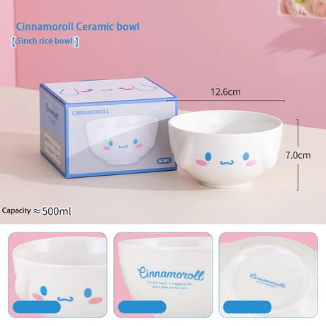 For Sanrio Ceramic Rice Bowls 5Inch Cute for Melody& Cinnamoroll& Kuromi Kids Tableware Home Cartoon Anime Relief Bowl for Gift