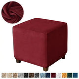 Velvet Square Ottoman Cover Soft Elastic Footrest Slipcovers for Living Room House Pouf Stool Covers Furniture Protector Case