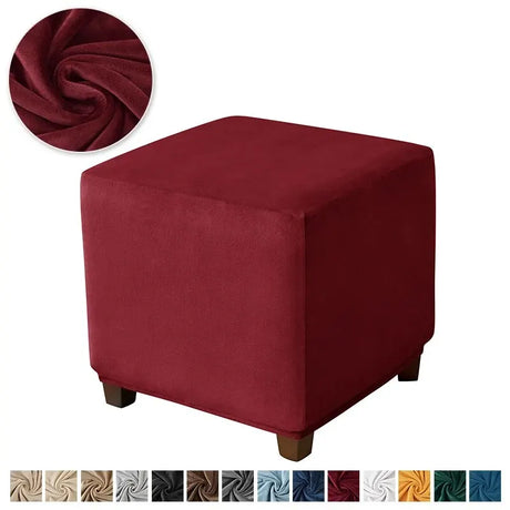 Velvet Square Ottoman Cover Soft Elastic Footrest Slipcovers for Living Room House Pouf Stool Covers Furniture Protector Case
