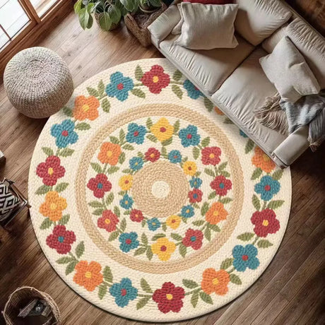 Round Mandala Carpet Mat Rug Bohemian Ethnic Home Decoration Non-slip Handwoven Colorful Geometric Living Room Floor Mat