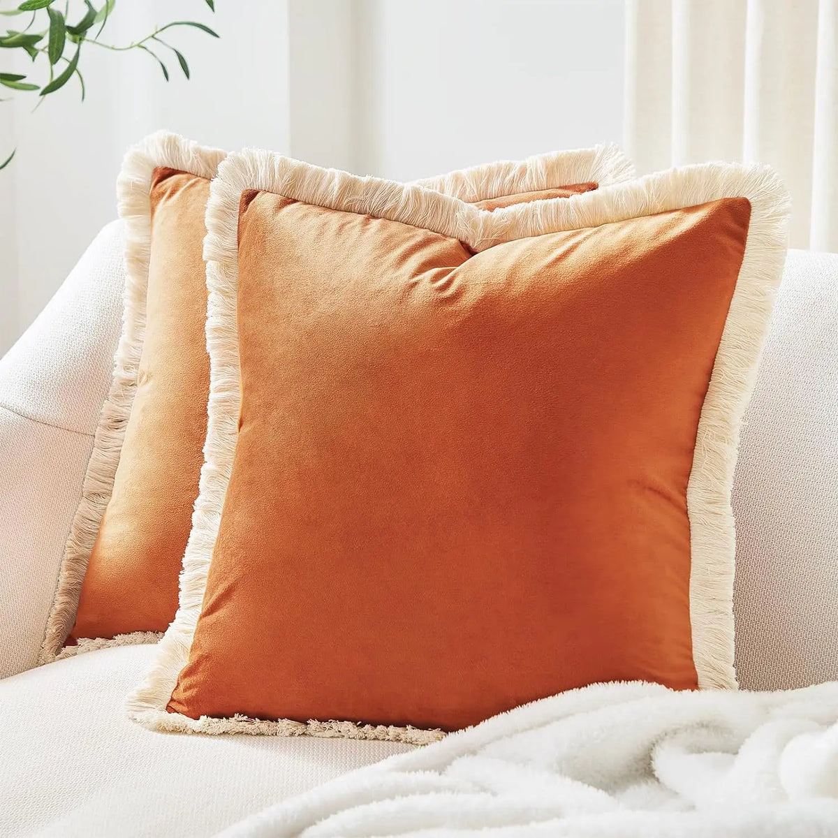 1PC Polyester Velvet Solid Throw Pillow With Tassel Embellishment Sofa Office Back Cushion Living Room Decorative Square