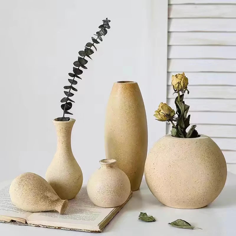 Wooden Flower Vase Retro Table Decorative Vase Dried Flower Arrangement Pot European Style Aesthetic Vase Home Desktop Ornaments