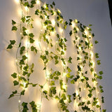 2Meter Fake Green Leaf Ivy Vine with LED Lights String for Home Bedroom Decor Wedding Glowing Artifical Plant Garland Home Decor