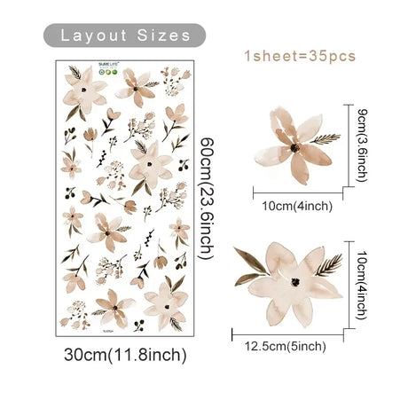Boho Style Flowers Leaves Watercolor Wall Sticker Nursery Vinyl Wall Art Decals for Living Room Bedroom Kids Room Home Decor