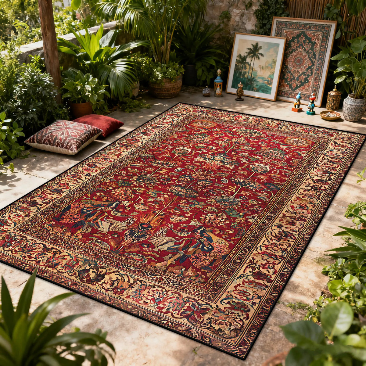 Bohemian Luxury Outdoor Carpet Flower Decoration Retro Style Living Room Rug Sofa Bedroom Easy Clean Washable Floor Mat Soft