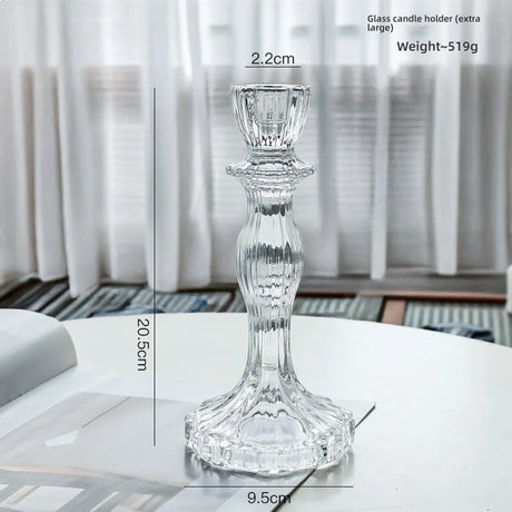 Glass Candle Wick Holder Clear Pillar Table Design Candlestick for Dining Decor