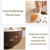 Cartoon Cat Ceramic Instant Noodle Bowl With Lid Underglaze Color Soup Salad Bowl Kitchen Office Student Lunch Box 550ml