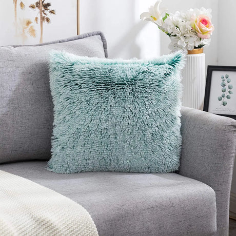 Soft Fur Cushion Cover 43x43cm Cozy Plush Decorative Pillow Cover for Living Room Sofa Decor Pillowcase White Grey Cushion Case