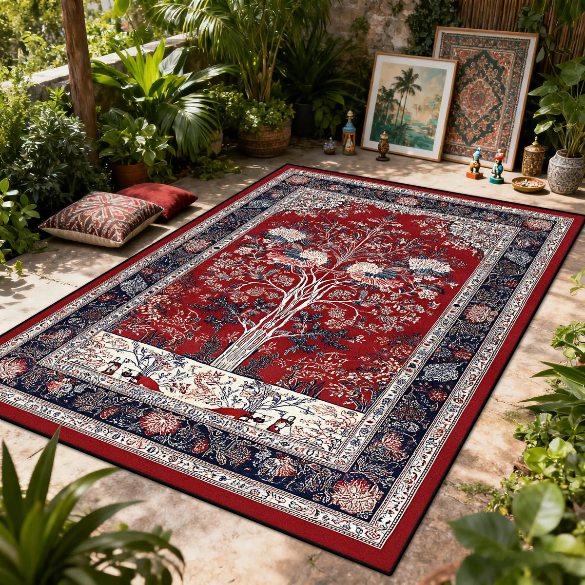 Bohemian Luxury Outdoor Carpet Flower Decoration Retro Style Living Room Rug Sofa Bedroom Easy Clean Washable Floor Mat Soft