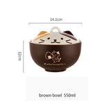 Cartoon Cat Ceramic Instant Noodle Bowl With Lid Underglaze Color Soup Salad Bowl Kitchen Office Student Lunch Box 550ml
