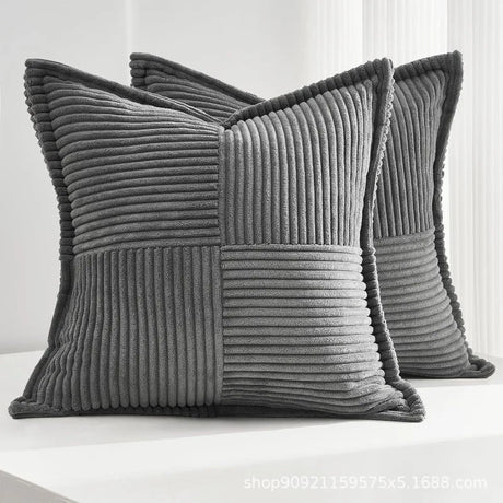 Solid Color Striped Corduroy Pillow Cushion Cover - Minimalist Sofa Backrest Cushion Office Lumbar Support Pillow Case for Nap
