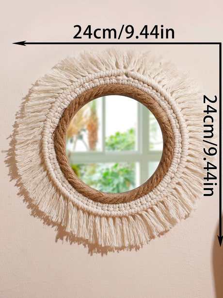 Boho Hand Woven Wall Hanging Tapestry Home Decorative Mirrors Nordic Wall Mirrors Decoration Bedroom Living Room Crafts Decor