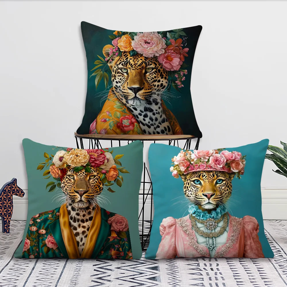 Comfortable Soft Fashion Pillow Case Wreath for Leopard Sofa Living Room Home Office Decor Portrait Goat With Europe and Protect