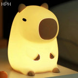 HPH Cute Capybara Night Light Novelty Dimmable Nursery Nightlight Rechargeable Touch Lamp Silicone Pat Lamp for Kids Room Decor