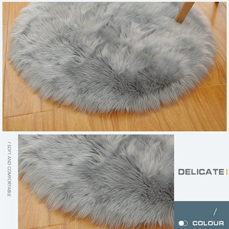 Soft 30/50/70cm Round Carpet Round Long Bedside Rug Fur Artificial Wool Chair Mat Bedroom