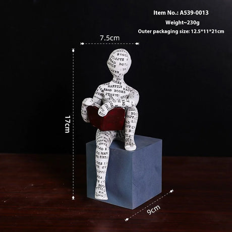 Nordic Book Lover Statue - Reading Person Resin Sculpture for Bookshelf Decor, Study Desk Ornament Minimalist Craft Decor