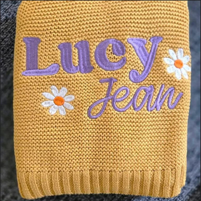 Daisy Knit Blanket, Baby Gift, Newborn Gift, Personalized Blanket, Stroller Blanket, Newborn Baby Gift, Soft Cotton Baby Blanket