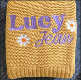 Daisy Knit Blanket, Baby Gift, Newborn Gift, Personalized Blanket, Stroller Blanket, Newborn Baby Gift, Soft Cotton Baby Blanket