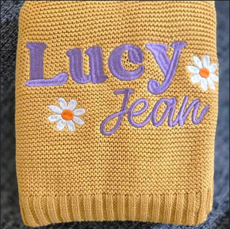 Daisy Knit Blanket, Baby Gift, Newborn Gift, Personalized Blanket, Stroller Blanket, Newborn Baby Gift, Soft Cotton Baby Blanket