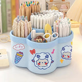 Rotating Desk Organizer, Large Makeup & Pen Holder for Office/Dorm/Vanity, with Random Stickers