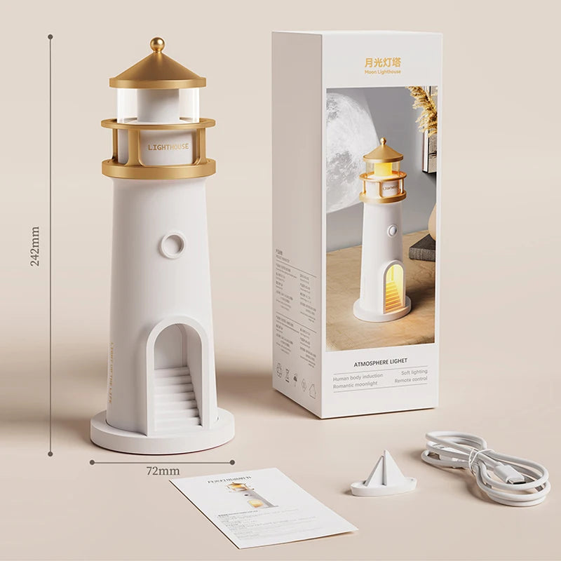 Moon Lamp Projection Lighthouse Lamps Night Light Remote Control Bluetooth Music Motion Sensor Ambient Lights Xmas Birthday Gift