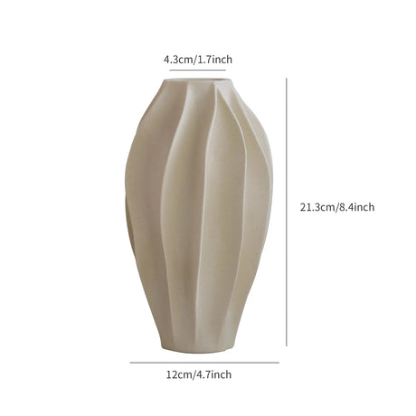 Beige Ceramic Vase with a High-End Feel and a Light Luxury Wave, Decorated with Yang Peach Flowers