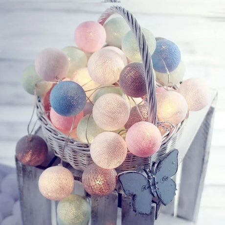 Battery Colorfull Cotton Garland 4cm LED Balls Christmas String Holiday Lights for Home Decoration Wedding Fairy Bedroom Decor