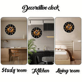 Golden Thread Flower Wooden Round Silent Hanging Wall Clock, Suitable For Living Room,Office,Study Room,Bedroom, Home Decoration
