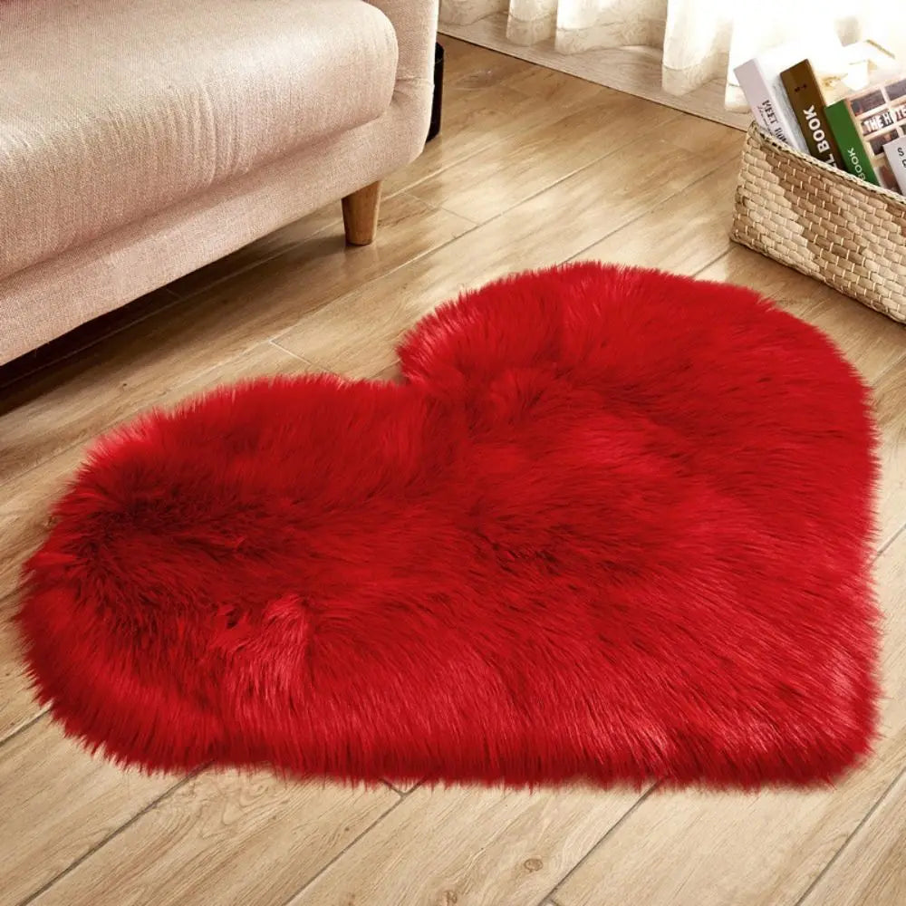 30X40cm Shaggy Carpet Faux Wool Heart Shaped Carpet Chair Sofa Cushion Living Room Bedroom Decorative Floor Mats Washable