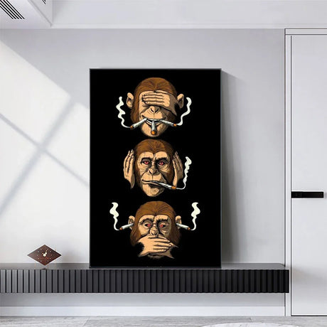 Classic Abstract Wall Art Funny Poster Humour Smoking Monkey HD Canvas Print Poster Home Living Room Bedroom Decoration