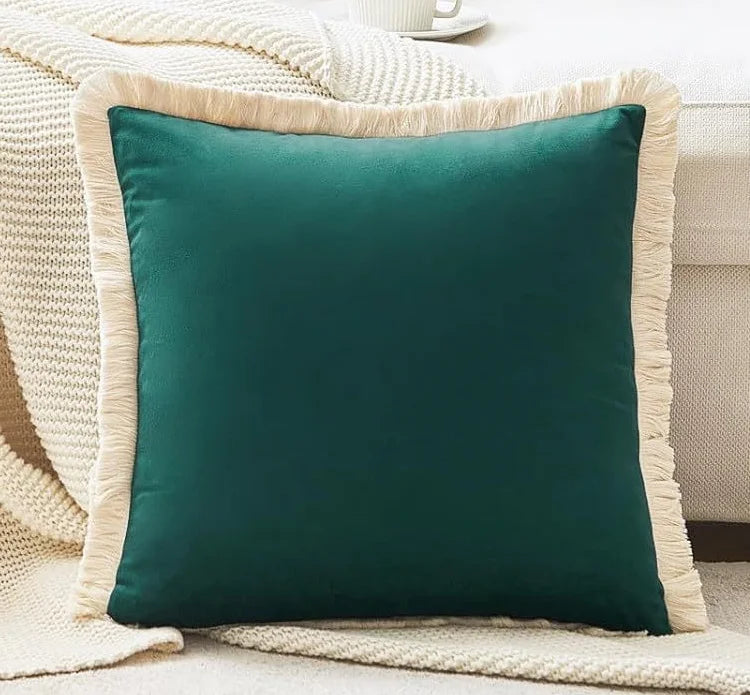 1PC Polyester Velvet Solid Throw Pillow With Tassel Embellishment Sofa Office Back Cushion Living Room Decorative Square