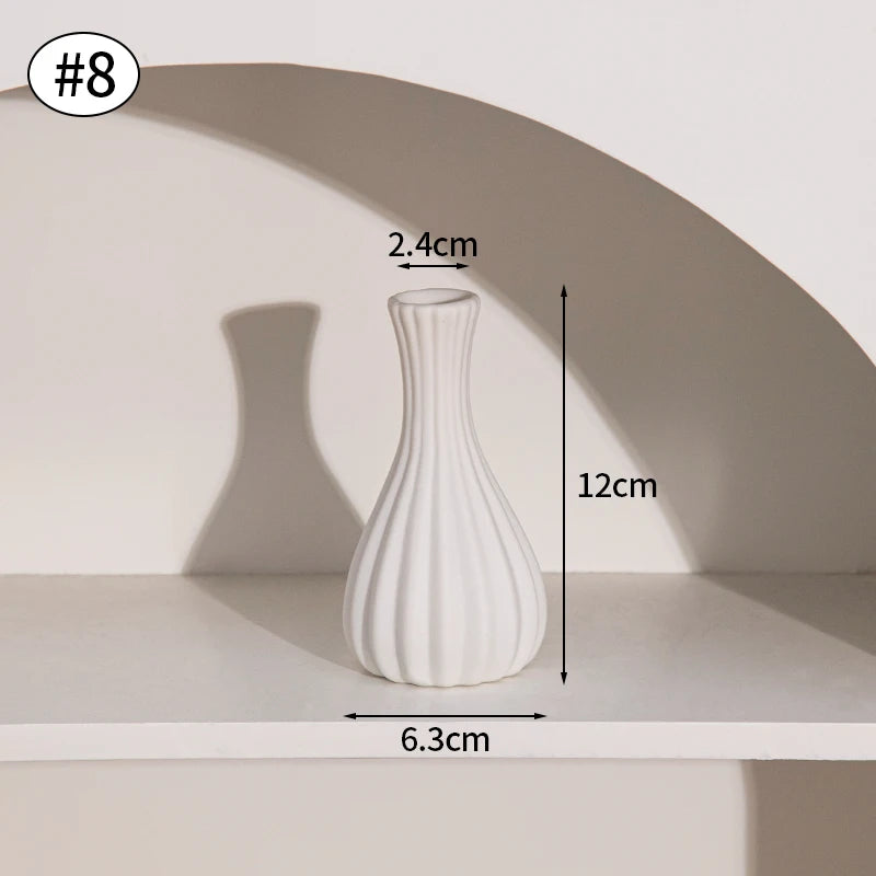 White Nordic Ceramic Flower Vase Retro Flower Bottle Creative Flower Arrangement Holder Simple Plant Pot Room Table Decor Mini