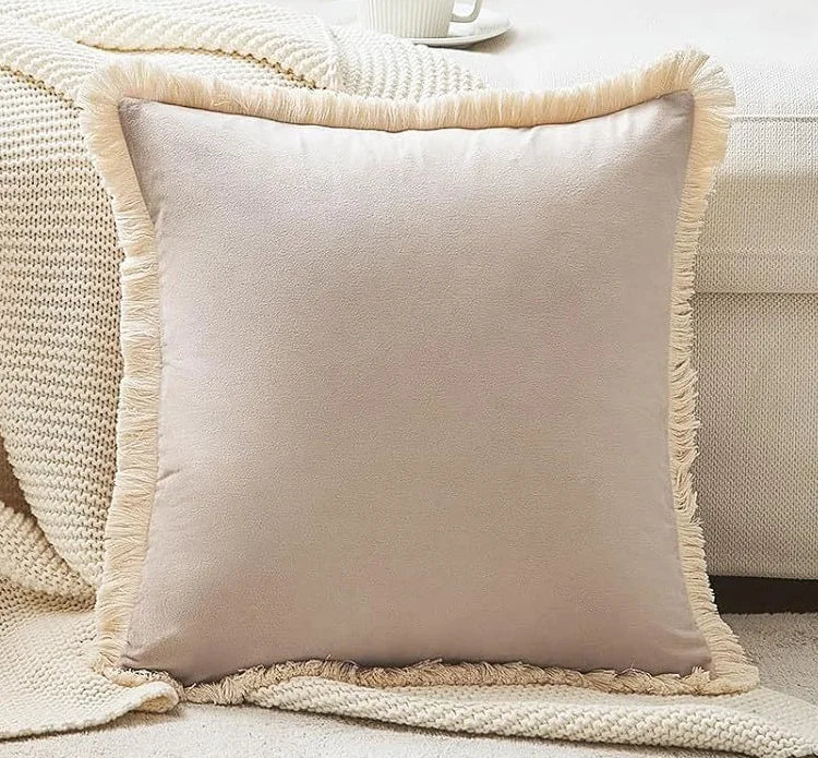 1PC Polyester Velvet Solid Throw Pillow With Tassel Embellishment Sofa Office Back Cushion Living Room Decorative Square