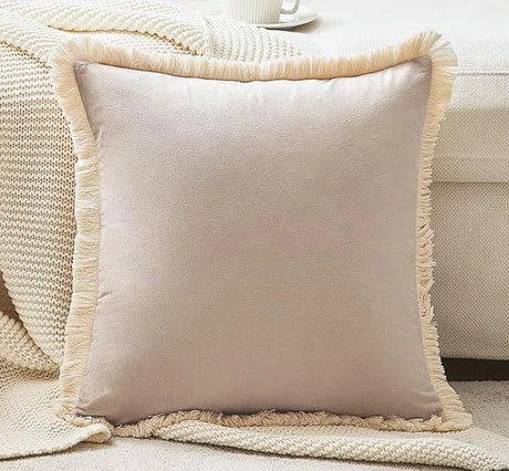 1PC Polyester Velvet Solid Throw Pillow With Tassel Embellishment Sofa Office Back Cushion Living Room Decorative Square