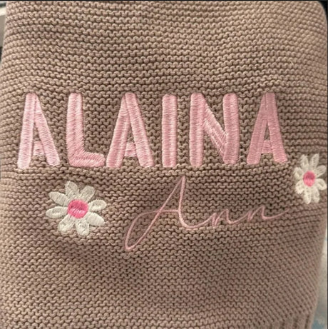 Daisy Knit Blanket, Baby Gift, Newborn Gift, Personalized Blanket, Stroller Blanket, Newborn Baby Gift, Soft Cotton Baby Blanket