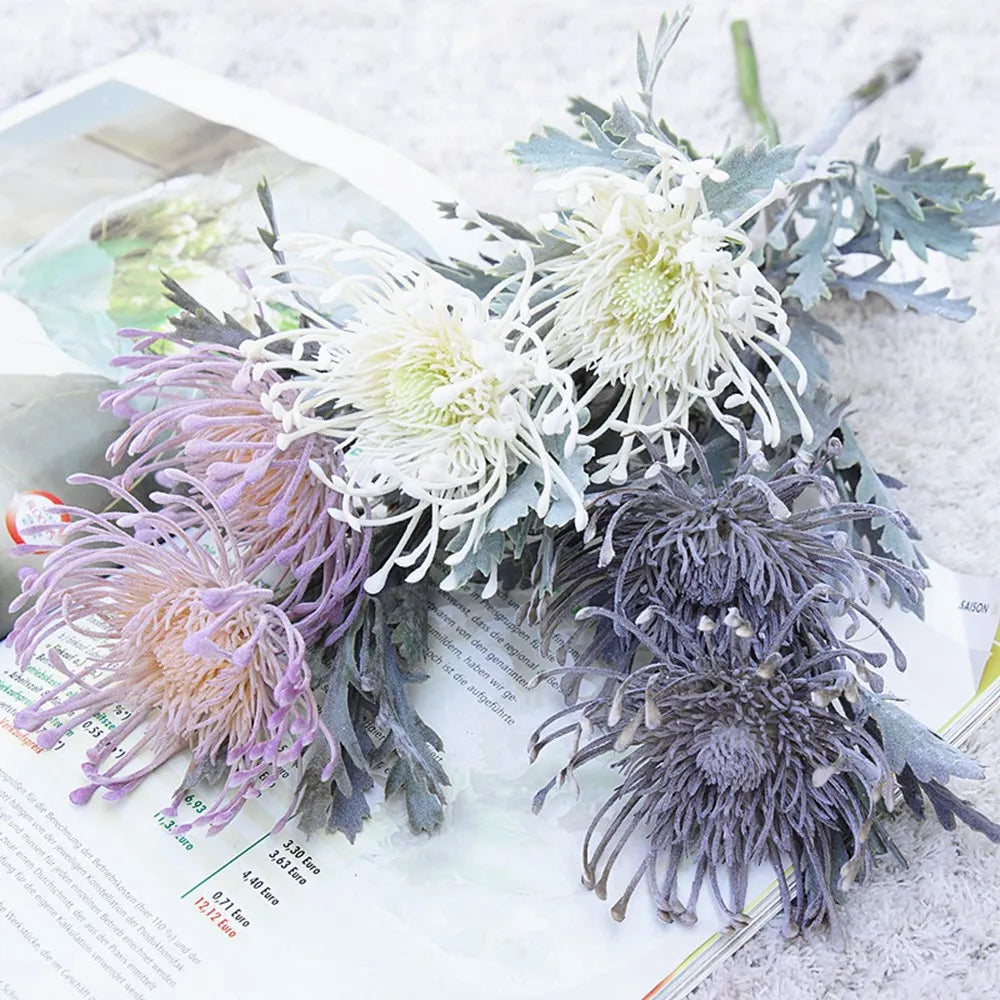 Artificial Flowers Short Branch Crab Claw 2 Fork Pincushion Festival Garland Vase for Home Wedding Room Decoration Fake Planting