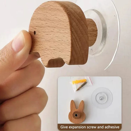 Cute Wall Wooden Hooks Children's Room Animal Hook Wall Keychain Coat Hook Home Decoration Solid Wood Hook Hanger Kitchen Access