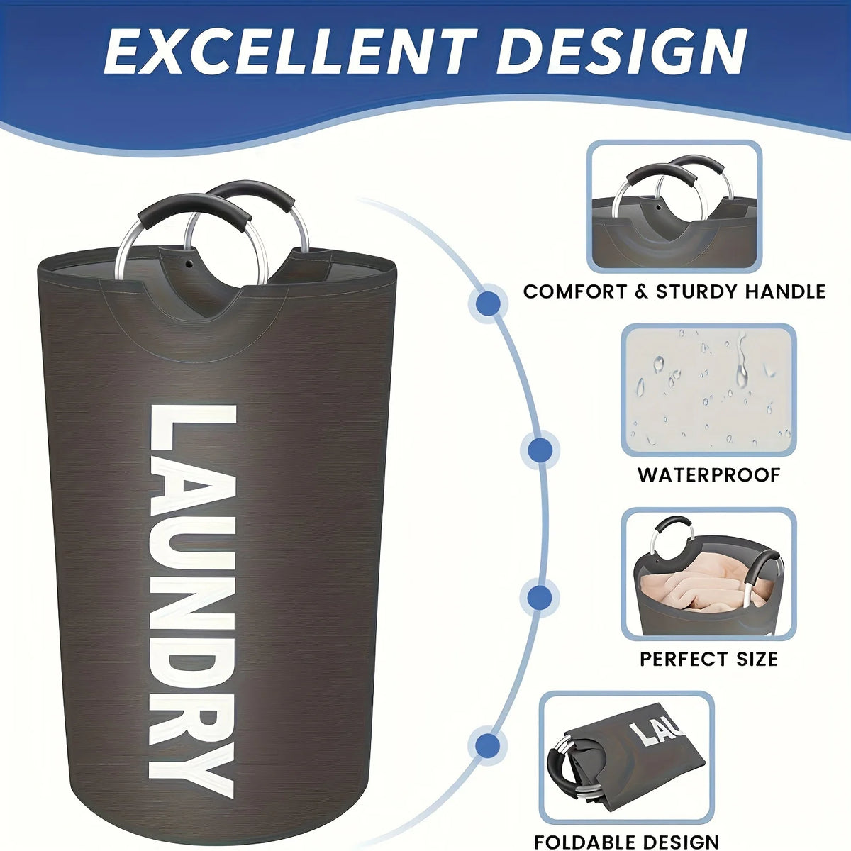 Extra-Large Waterproof Laundry Basket with Padded Handle - Foldable, Multi-Purpose Storage for Bathroom, Laundry Room, Balcony