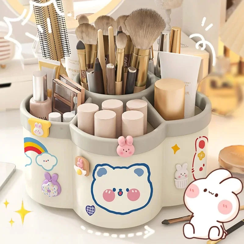 Rotating Desk Organizer, Large Makeup & Pen Holder for Office/Dorm/Vanity, with Random Stickers