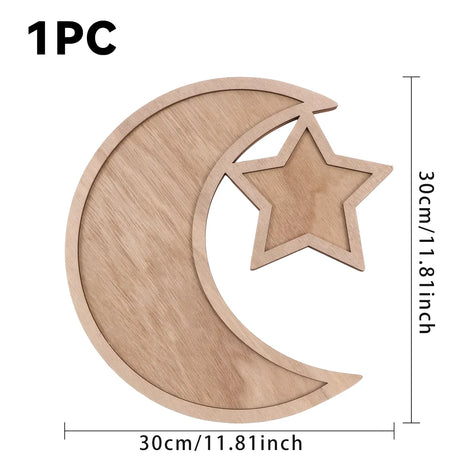 Wooden Moon Star Tray Dessert Snack Plate Serving Platter Home Decor Ornament for Festival Birthday Party Easter Gift