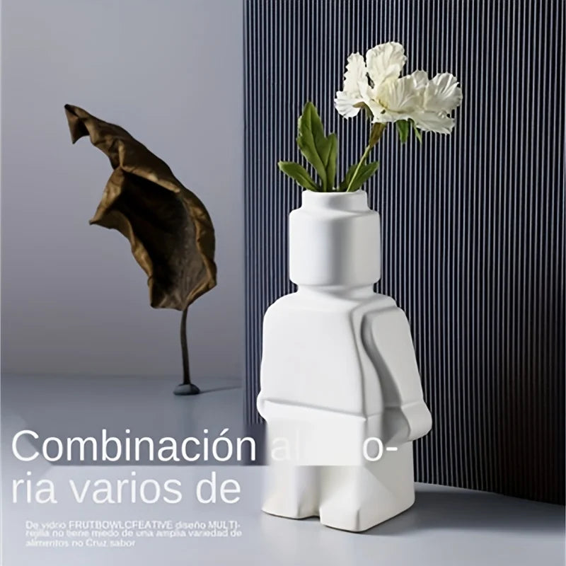 Nordic Style Ceramic Robot Vase Indoor Flower Pot Modern Home Interior Decoration White Goods Decoration Office Desk Decoration