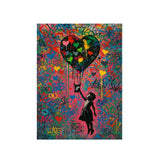 Girl with Heart Balloon Canvas Print, Graffiti Street Art, Colorful Balloon Girl Vibrant Heart-Shaped, Urban Street Art Decor