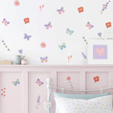 Watercolor Butterfly Flowers Cartoon Wall Sticker Child Room Girls Room Decal Kids Baby Room Bedroom Nursery Vinyl Home Decor