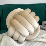 Cozy Hand-woven Knotted Pillow Golden Velvet Three-strand Rope Cushion for Sofa