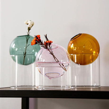 Mini Round Flower Vase Hydroponic Container Micro Landscape Glass Ecological Bottle Borosilicate Glass Bottle With Home Decorate