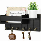 Rustic Wood Key Holder with Shelf Wall Mounted Decorative Key Rack And Mail Organizer 6 Key Hooks for Living Room Entrance
