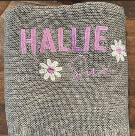 Daisy Knit Blanket, Baby Gift, Newborn Gift, Personalized Blanket, Stroller Blanket, Newborn Baby Gift, Soft Cotton Baby Blanket