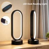 Modern LED Oval Slim Nightstand Bedside Ring Lamp 3 Color Temperatures Dimmable USB Powered Soft Table Night Light for Bedroom Living Room Kids Room Home Office Study Reading Nursery