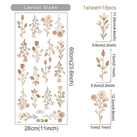 Boho Style Flowers Leaves Watercolor Wall Sticker Nursery Vinyl Wall Art Decals for Living Room Bedroom Kids Room Home Decor