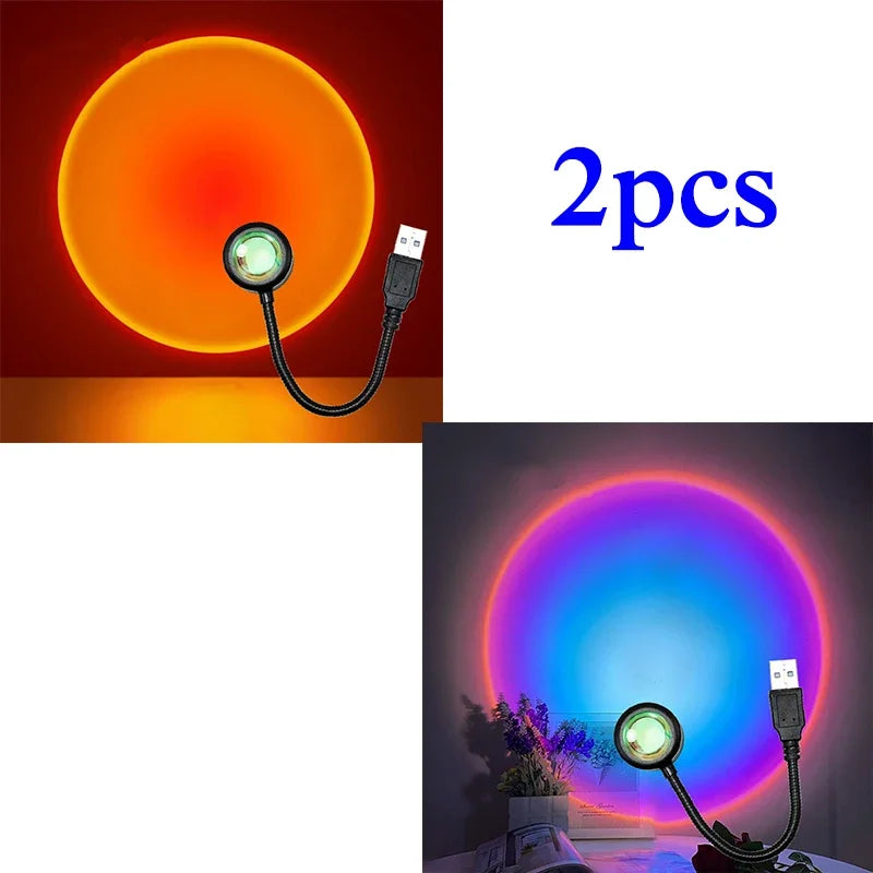 1-4pcs Sunset Lamp LED Rainbow Neon Night Light Projector Photography Wall Atmosphere Lighting for Bedroom Home Room Decor Gift